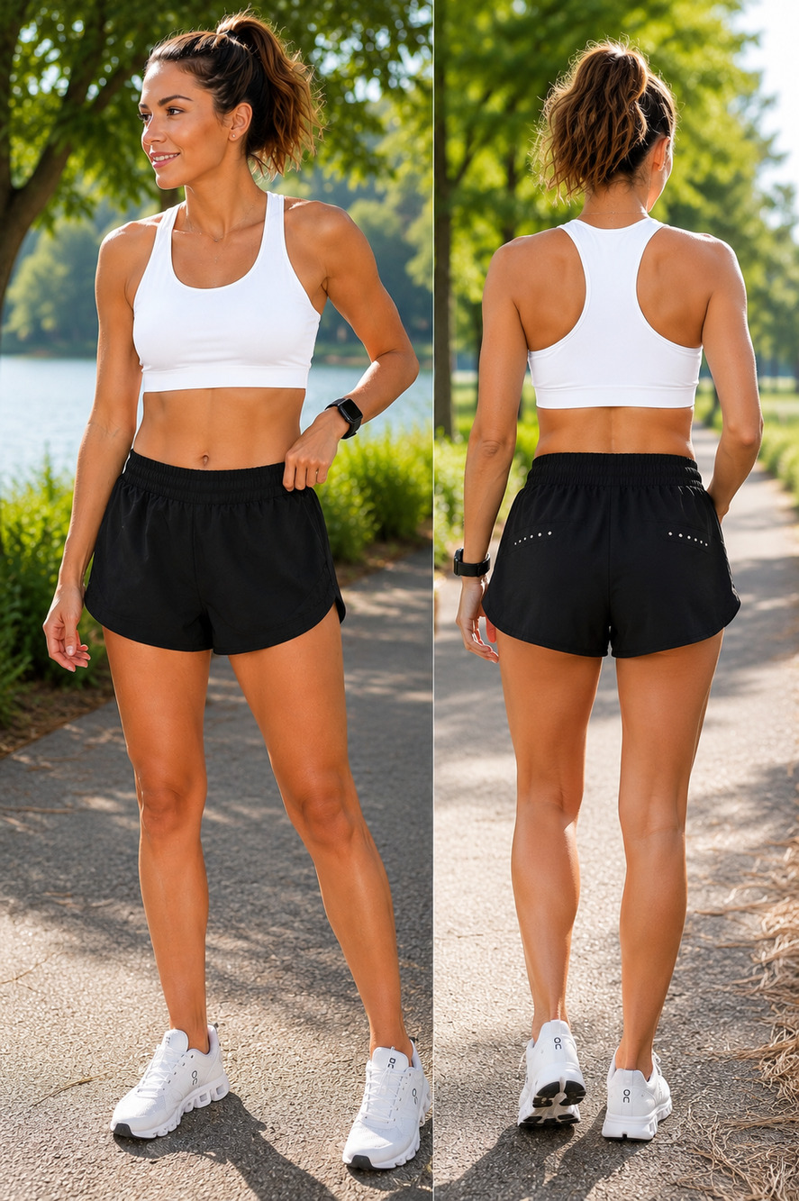 All In Motion Women's Run Shorts Black Mid Rise 3" Inseam Lined Quick Dry NWT
